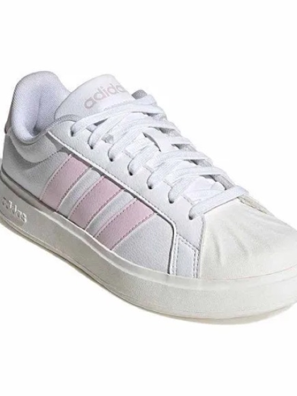 adidas Women's White Sneakers with Light Pink Stripes